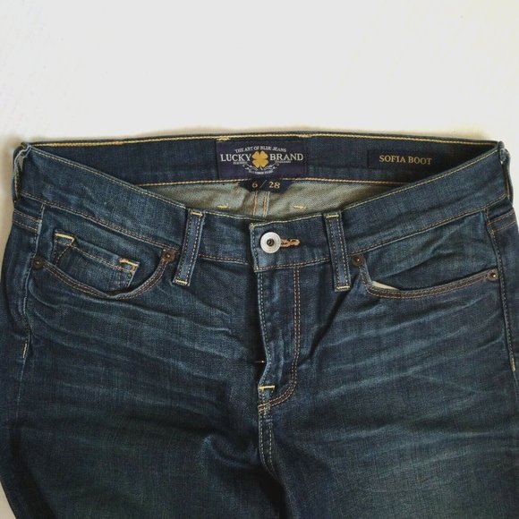 Lucky Brand Women Jeans Sofia Boot Size 6/28 Dark Embroidered Pockets Made USA - Picture 3 of 6